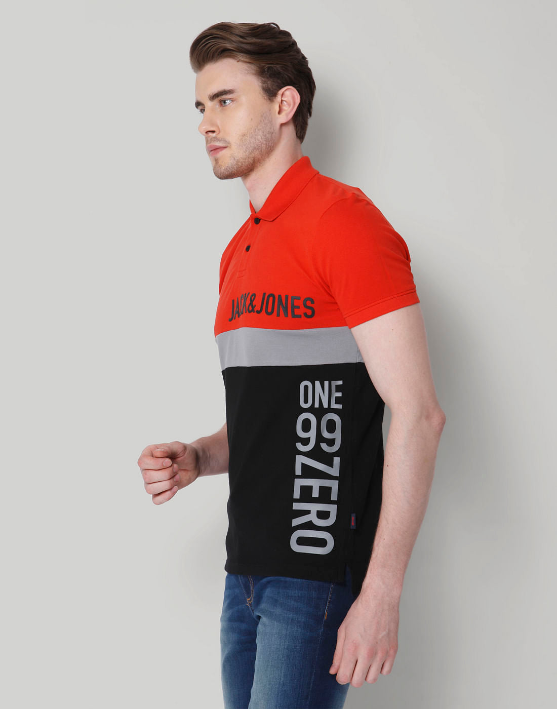 Red Colourblocked Polo Neck  T-Shirt