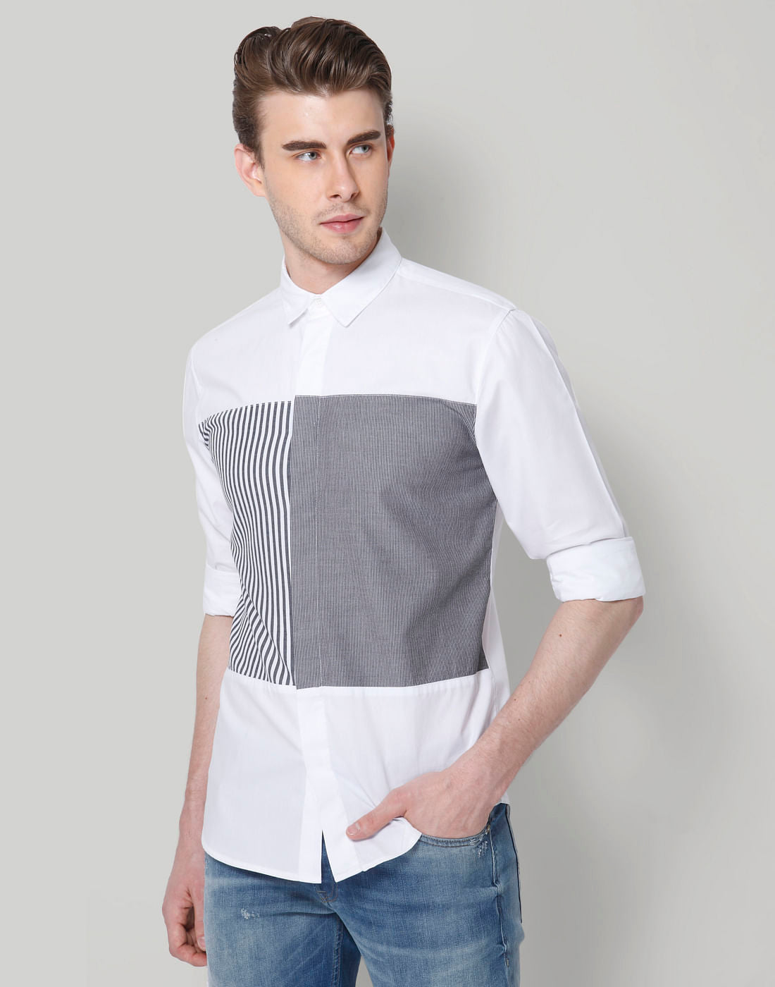 White Striped Full Sleeves Shirt - L