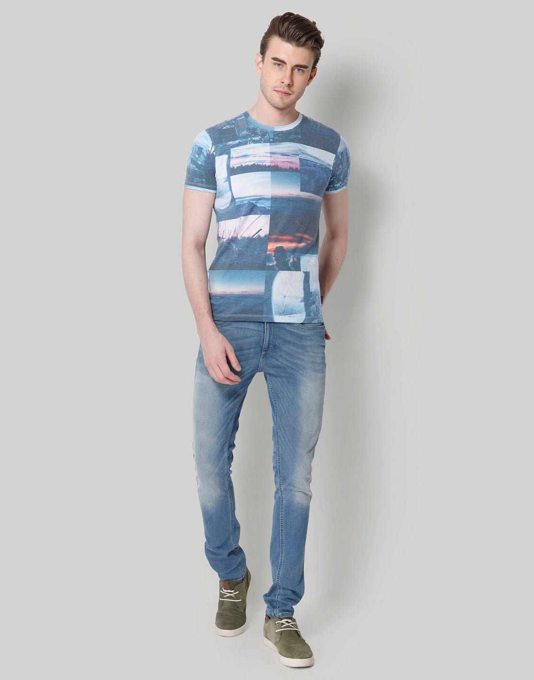Blue Graphic Print Crew Neck T-Shirt