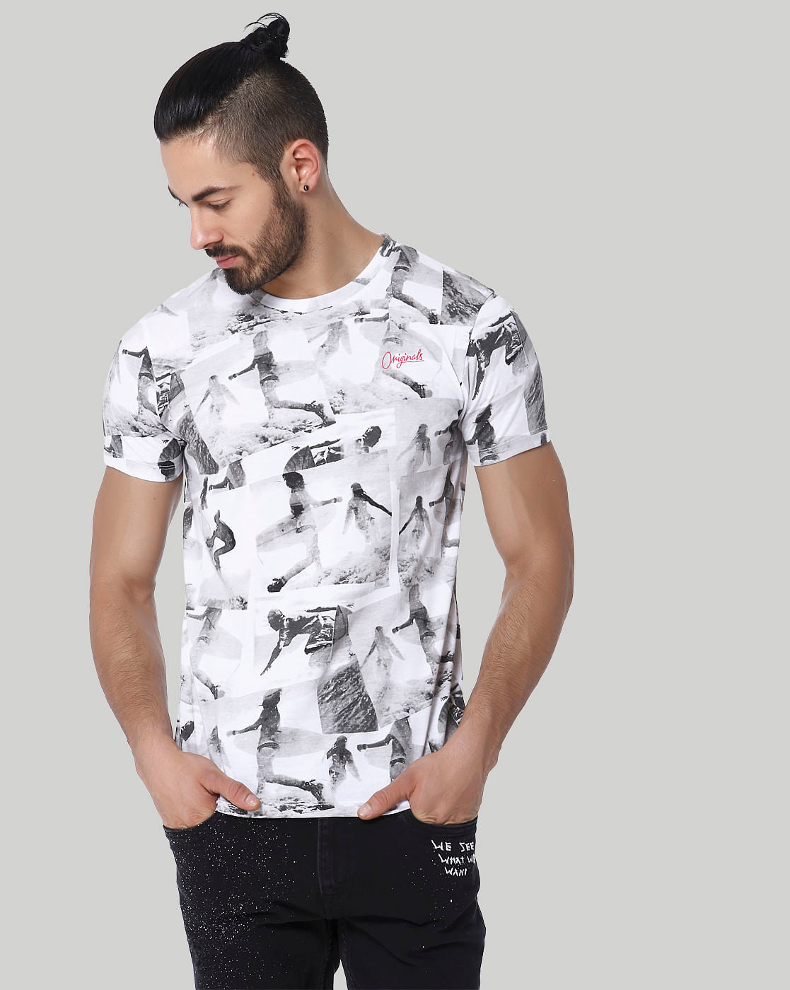 White Graphic Print Crew Neck T-Shirt - S