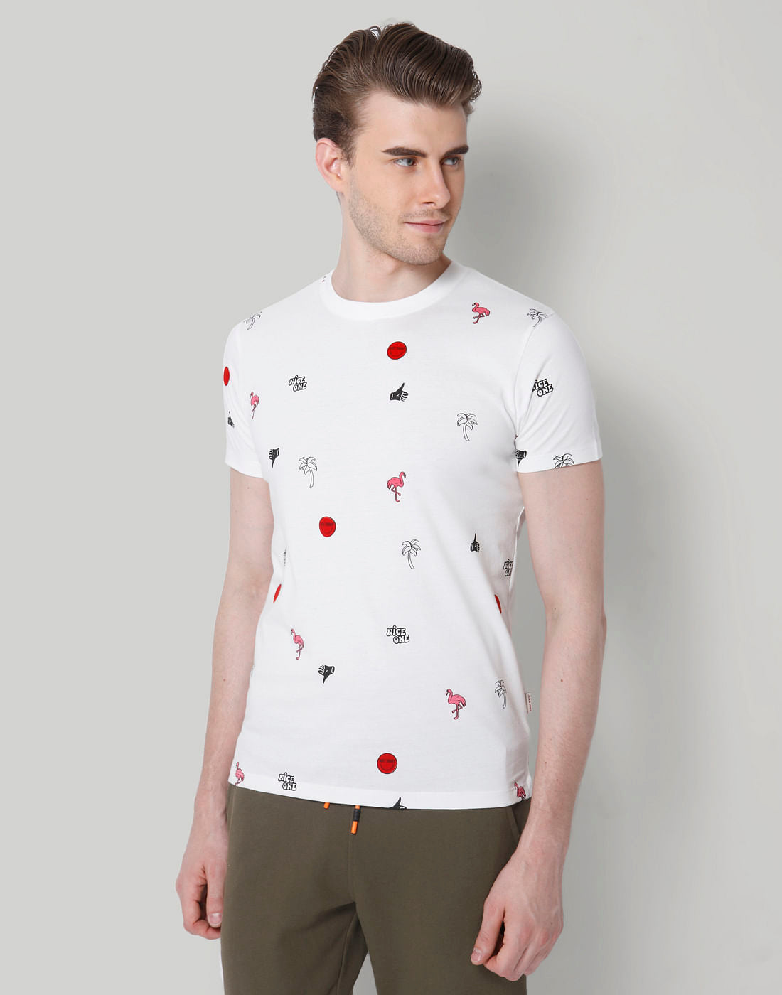 White All Over Print Crew Neck T-Shirt - S
