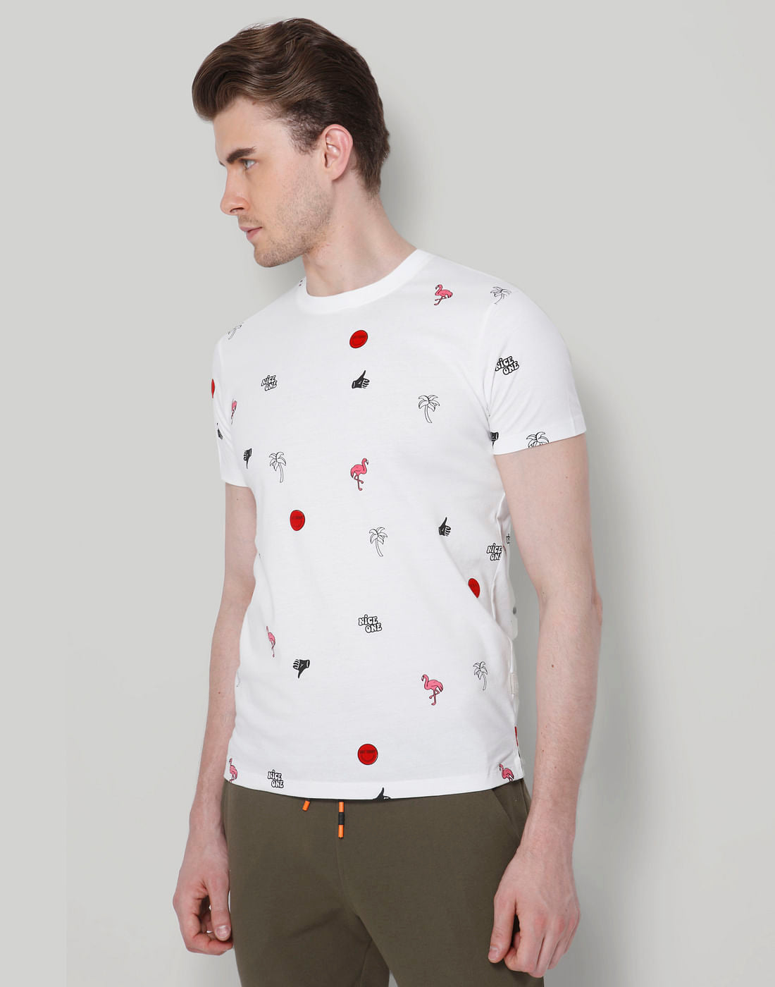 White All Over Print Crew Neck T-Shirt
