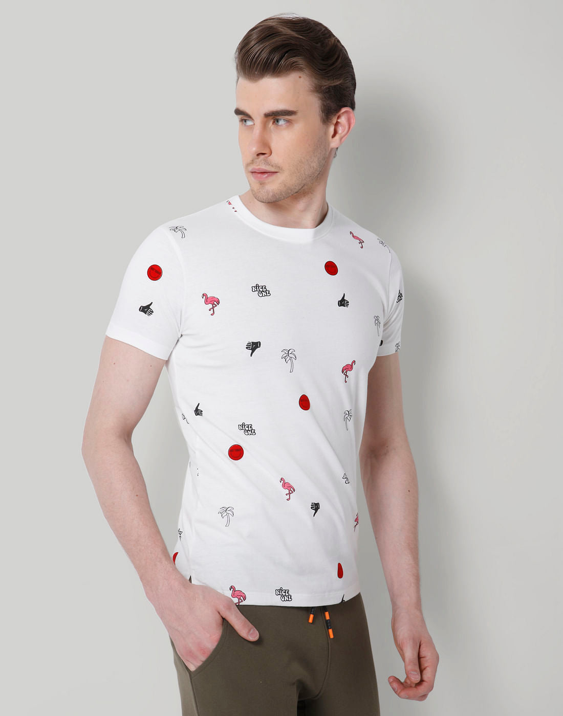 White All Over Print Crew Neck T-Shirt