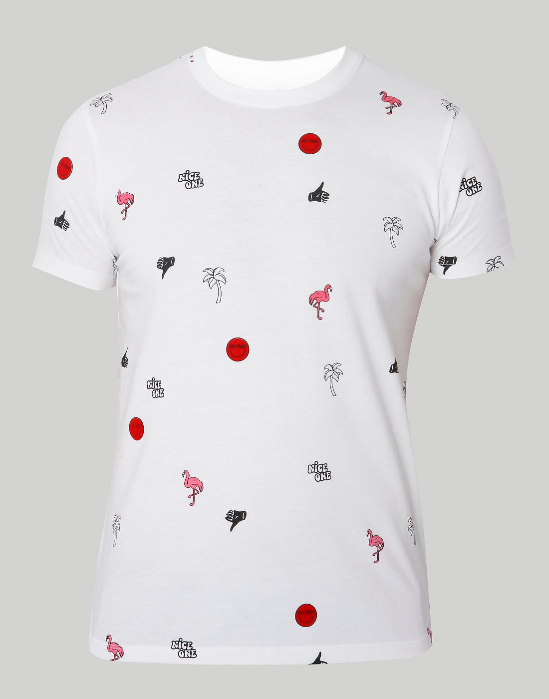 White All Over Print Crew Neck T-Shirt