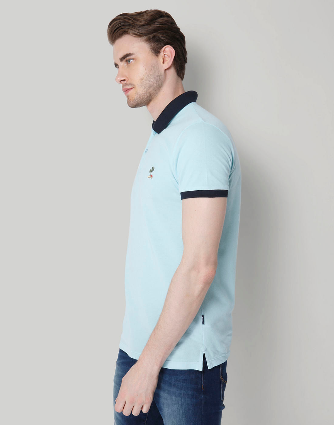 Blue Contrast Tipping Polo Neck T-Shirt