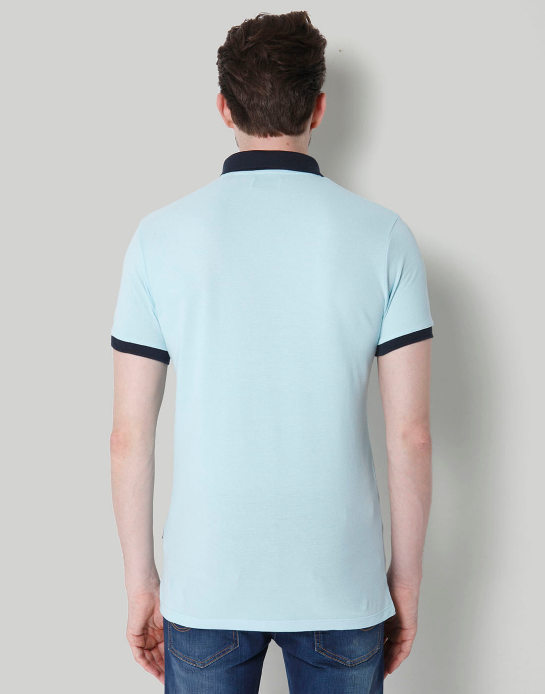 Blue Contrast Tipping Polo Neck T-Shirt