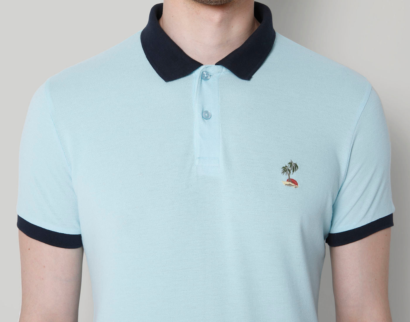 Blue Contrast Tipping Polo Neck T-Shirt