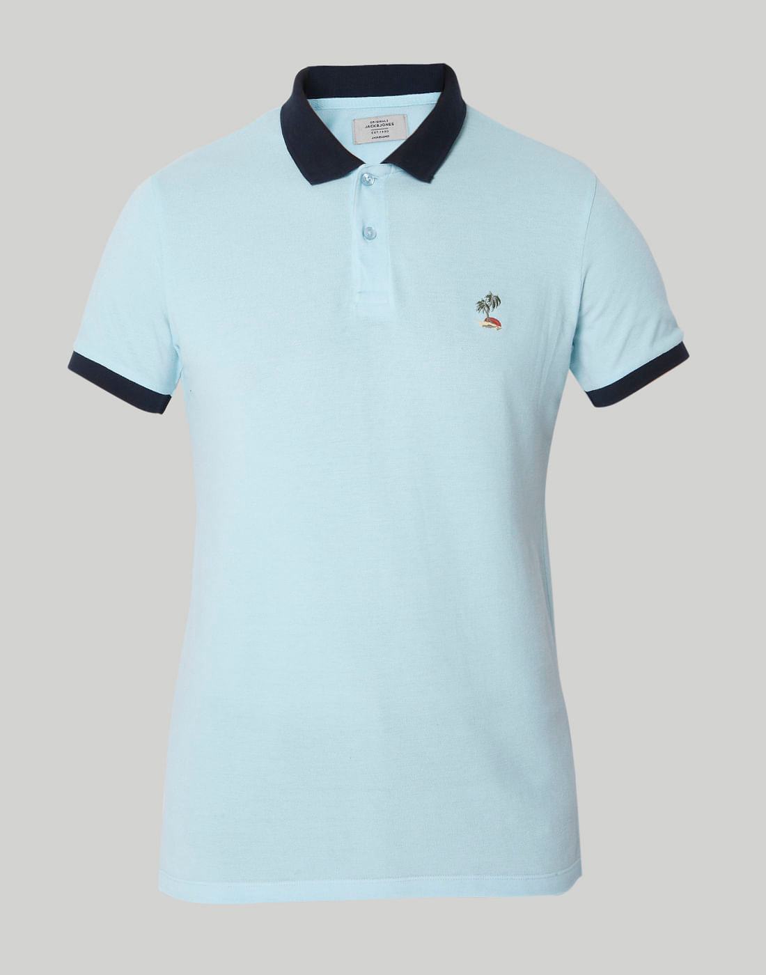 Blue Contrast Tipping Polo Neck T-Shirt