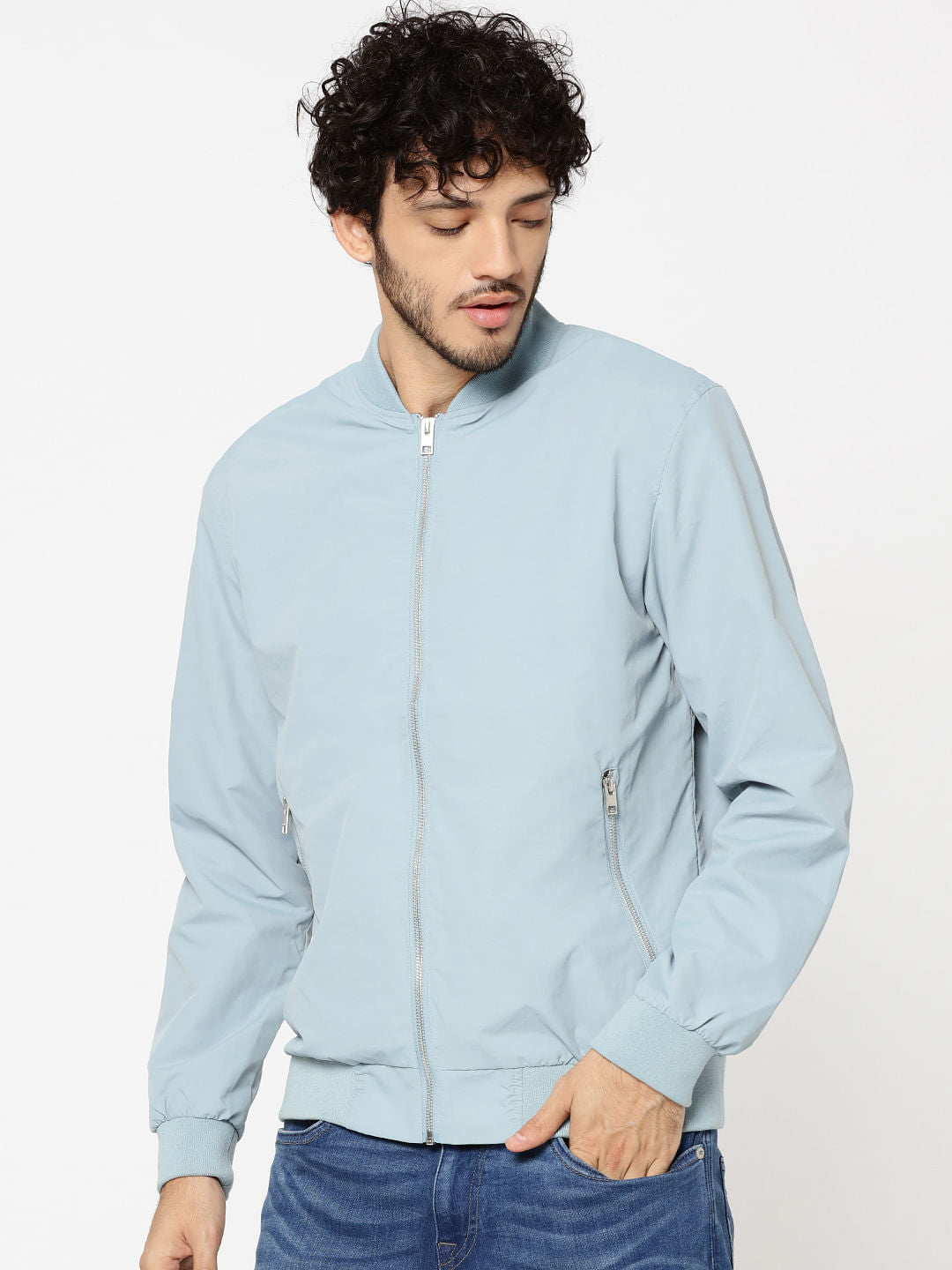Light Blue Bomber Jacket