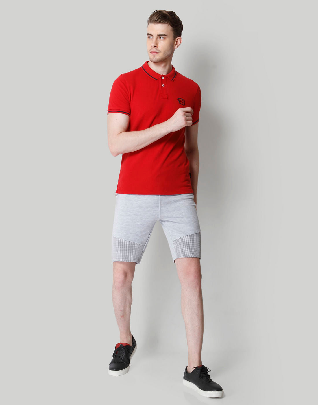 Red Contrast Tipping Polo Neck T-Shirt