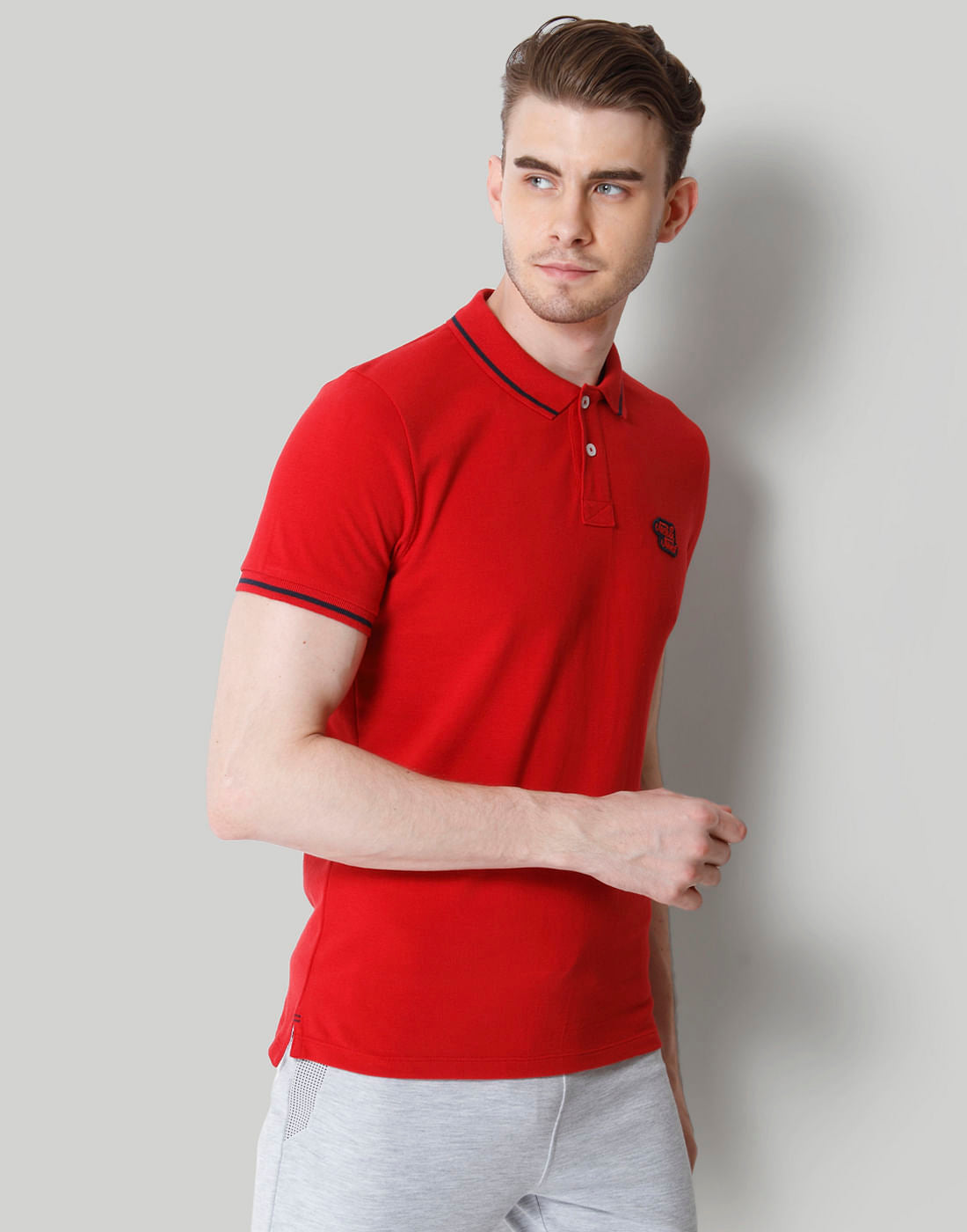 Red Contrast Tipping Polo Neck T-Shirt