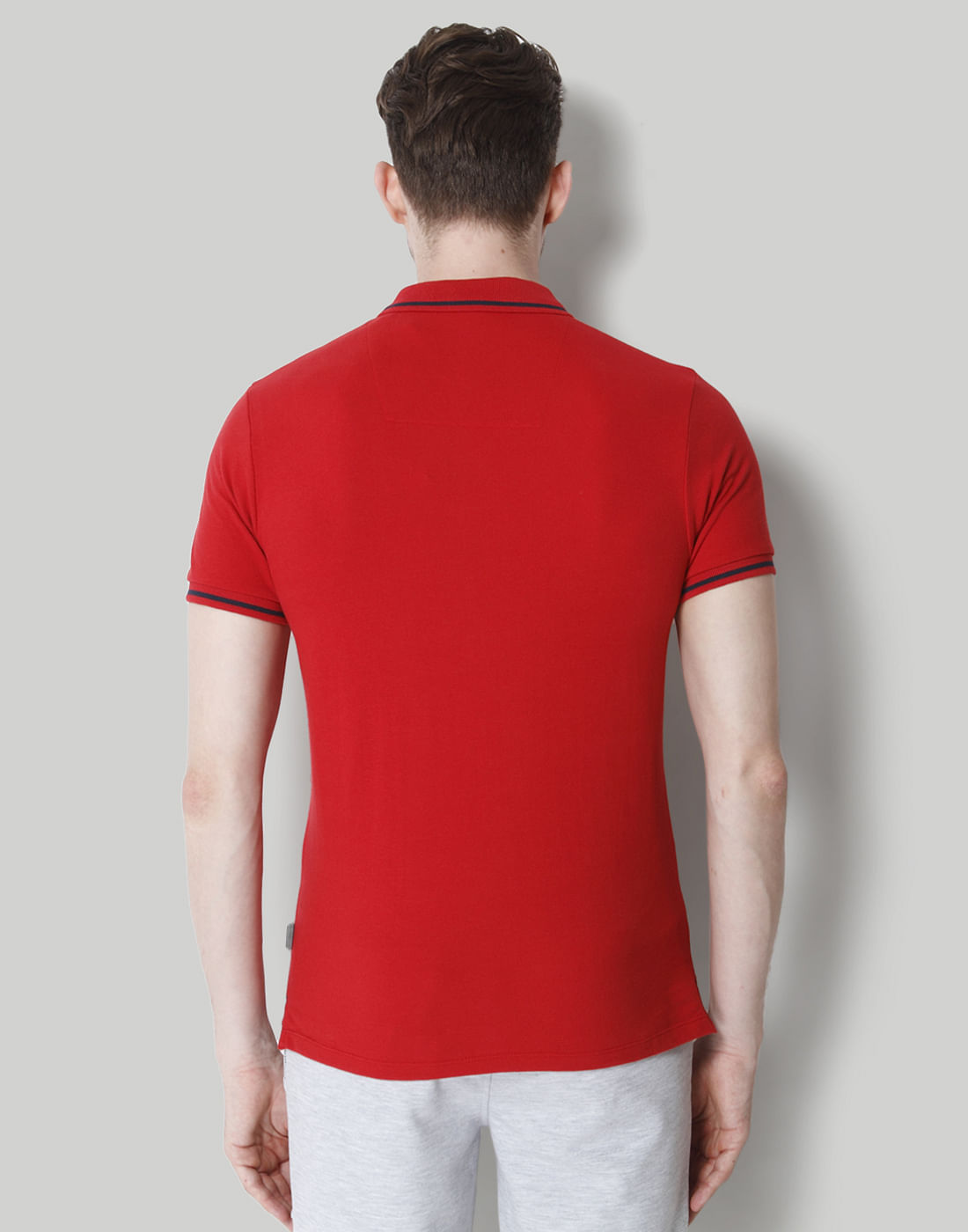 Red Contrast Tipping Polo Neck T-Shirt