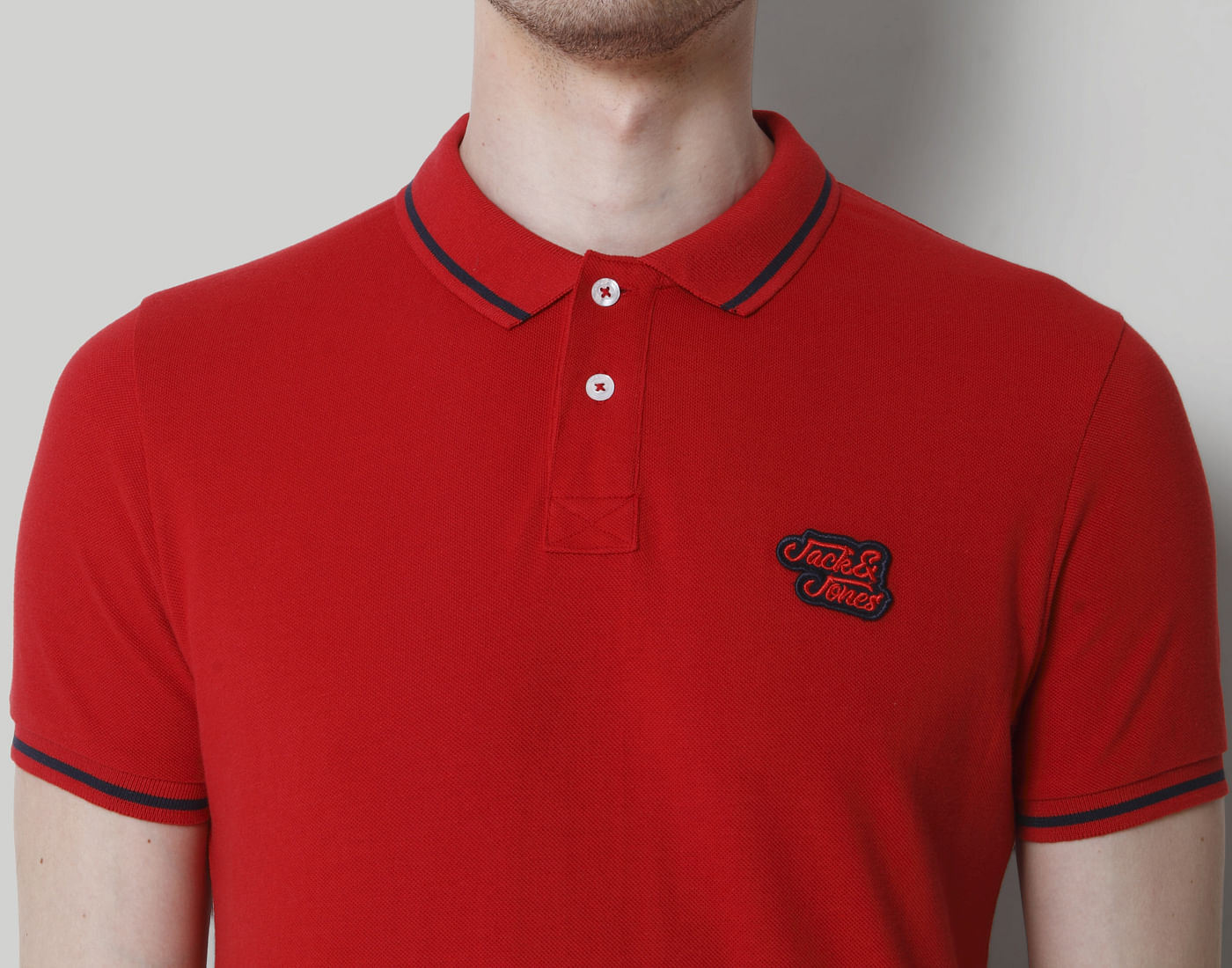 Red Contrast Tipping Polo Neck T-Shirt