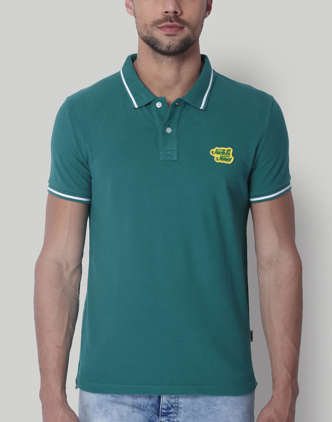Green Contrast Tipping Polo Neck T-Shirt