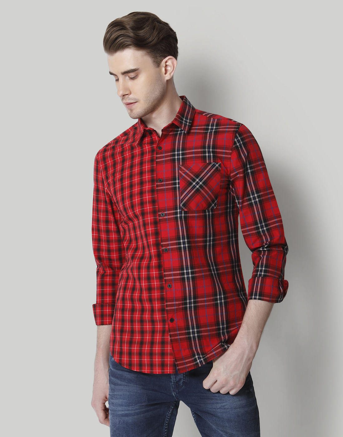 Red Slim Fit Shirts - S
