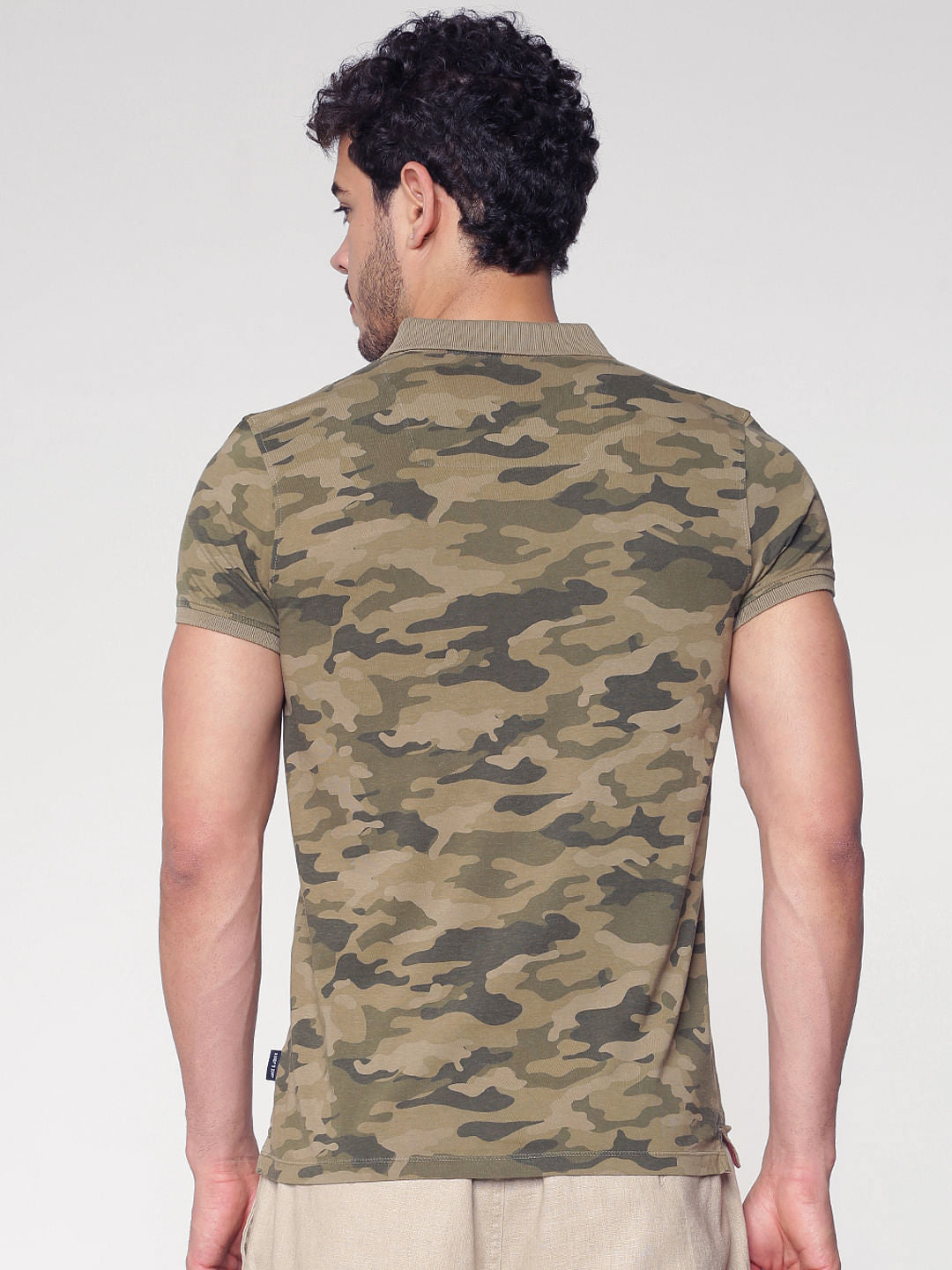 Brown Camo Print Polo Neck T-Shirt