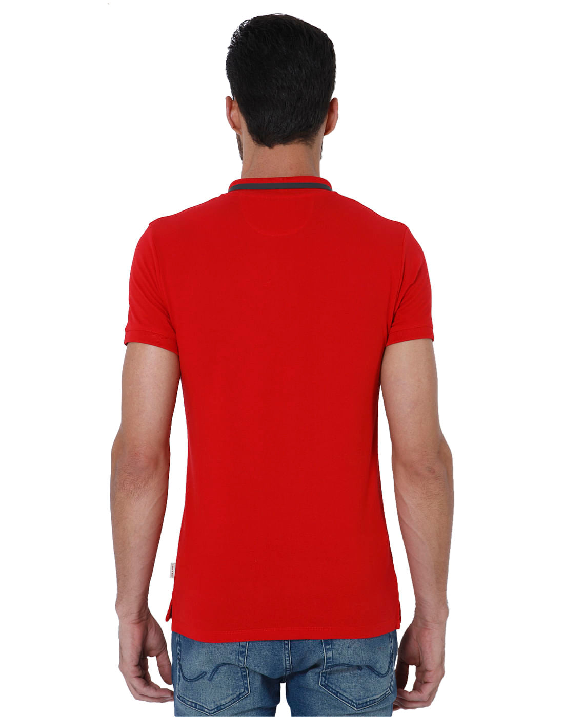 Red Contrast Tipping Polo Neck T-Shirt