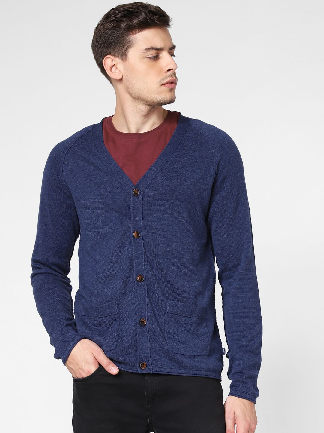 Blue Front Open Cardigan - S
