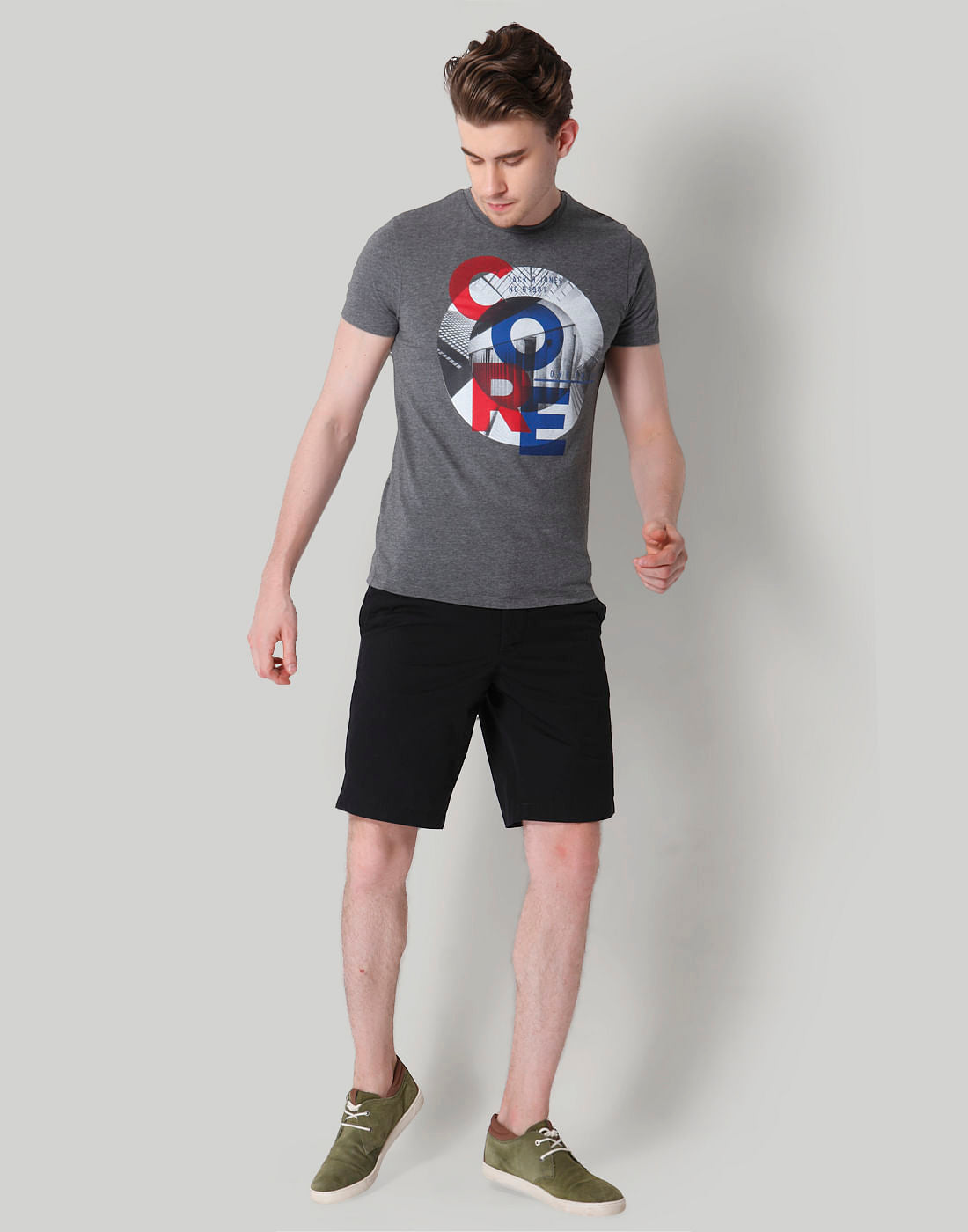 Grey Graphic Print Crew Neck T-Shirt