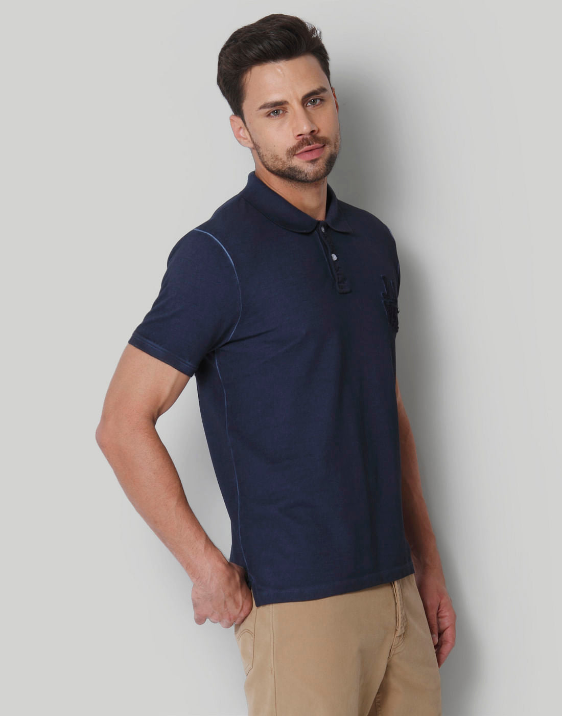Blue Washed Polo Neck T-Shirt