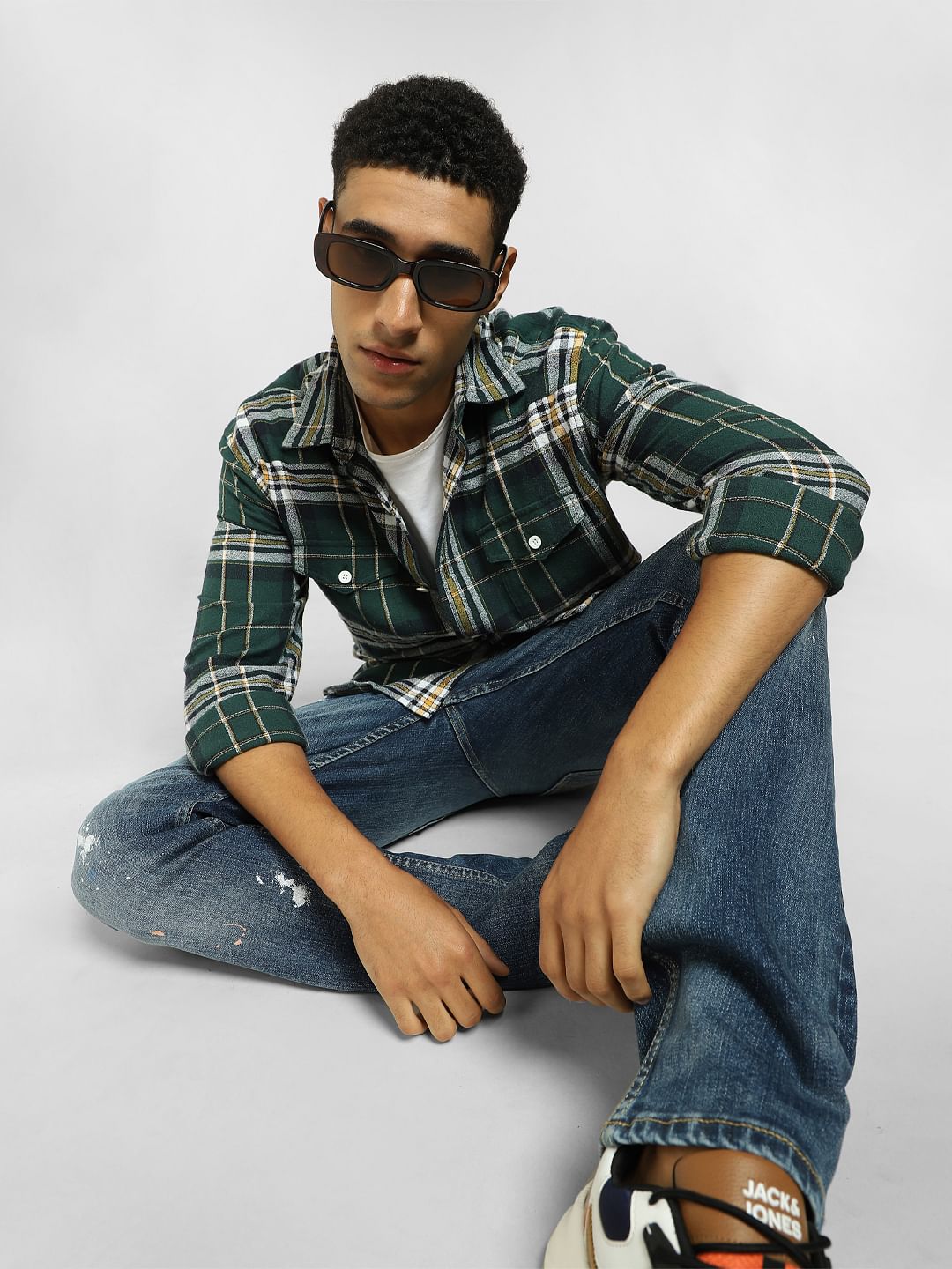 Green Check Full Sleeves Shirt - S