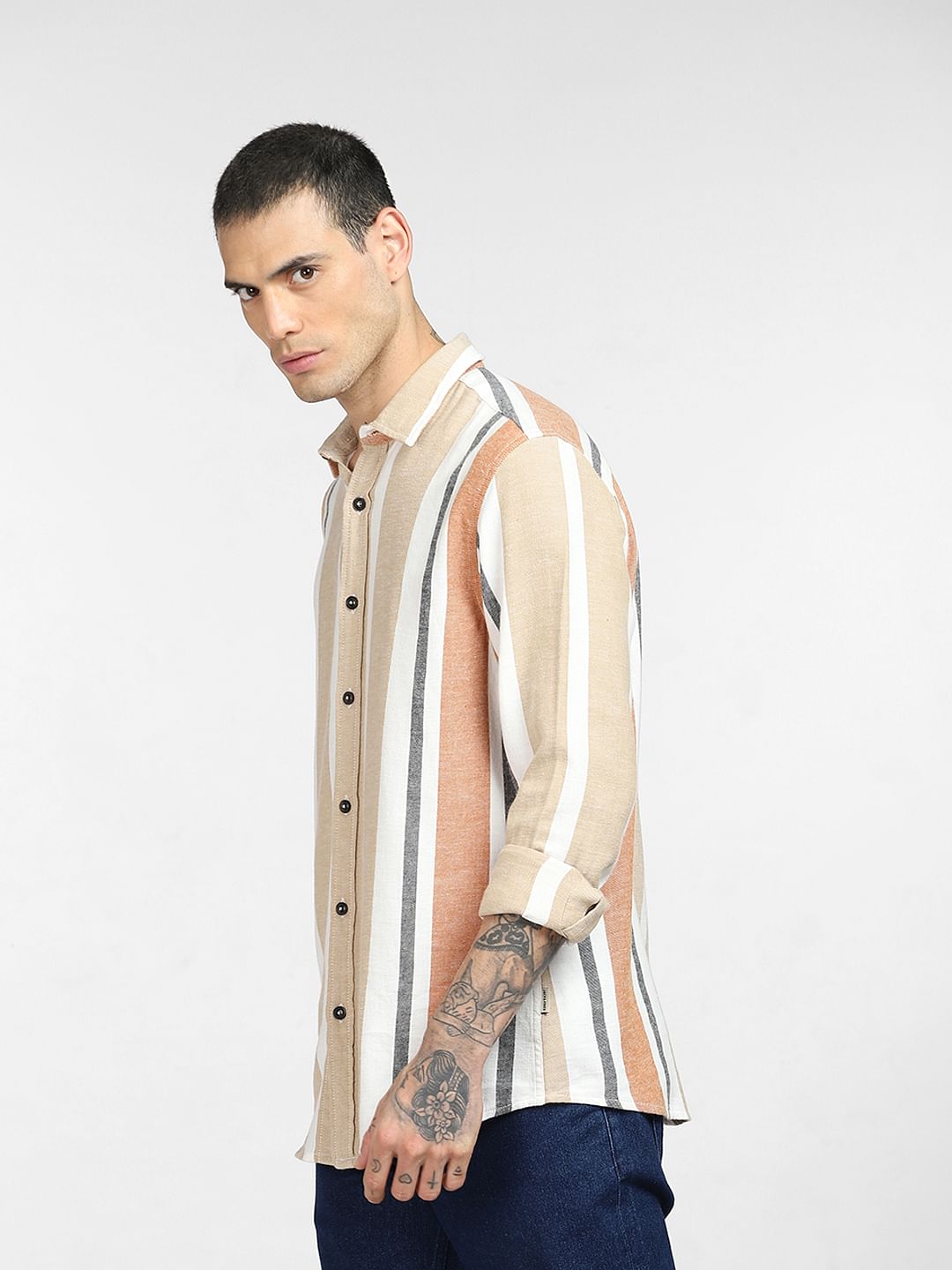 Brown Striped Full Sleeves Shirt