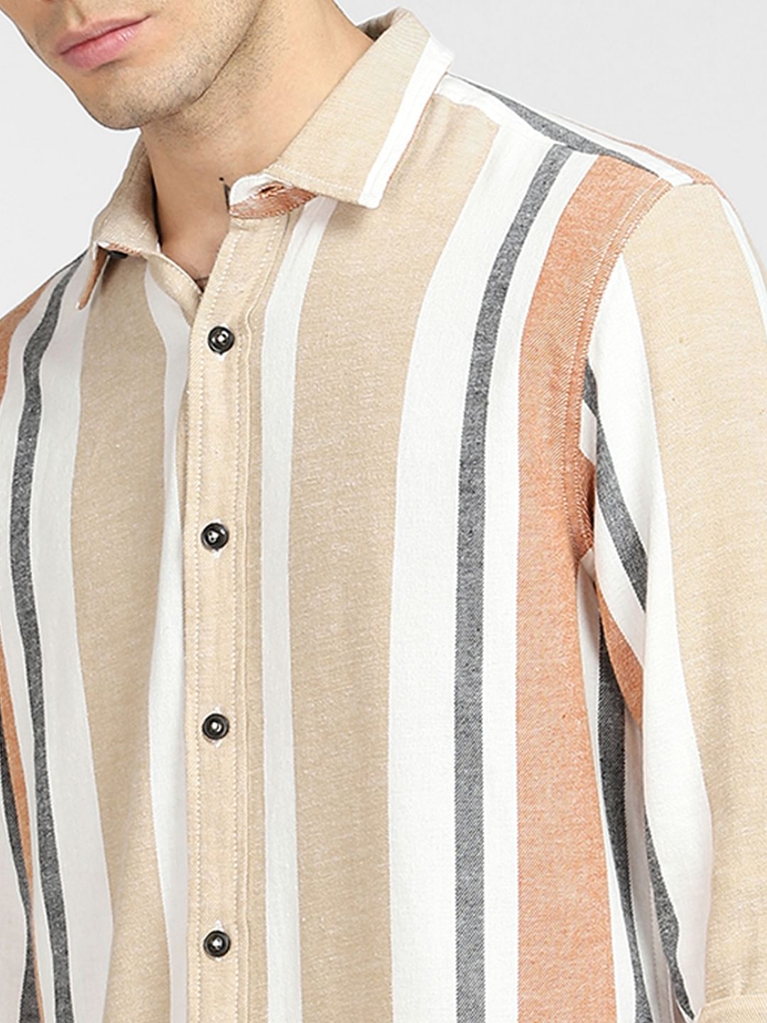Brown Striped Full Sleeves Shirt