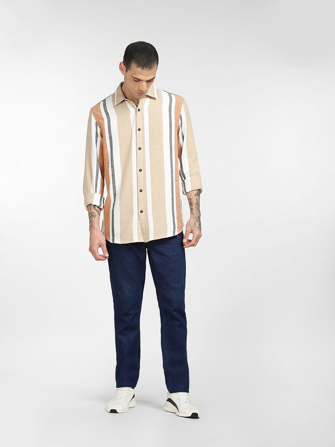 Brown Striped Full Sleeves Shirt