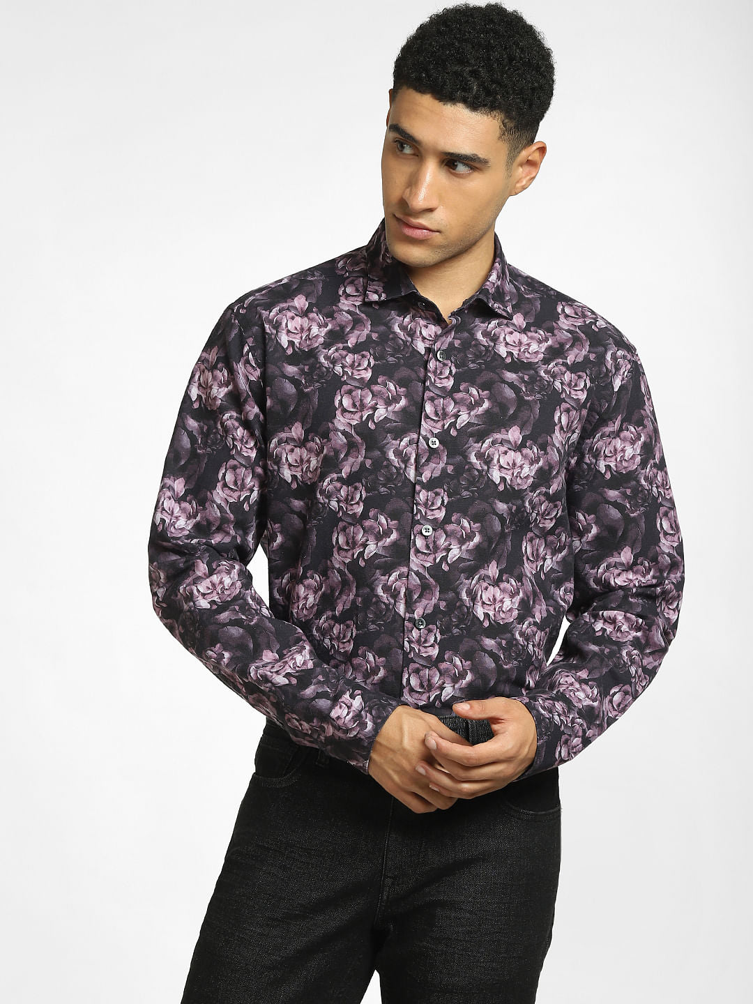 Purple Floral Print Full Sleeves Shirt