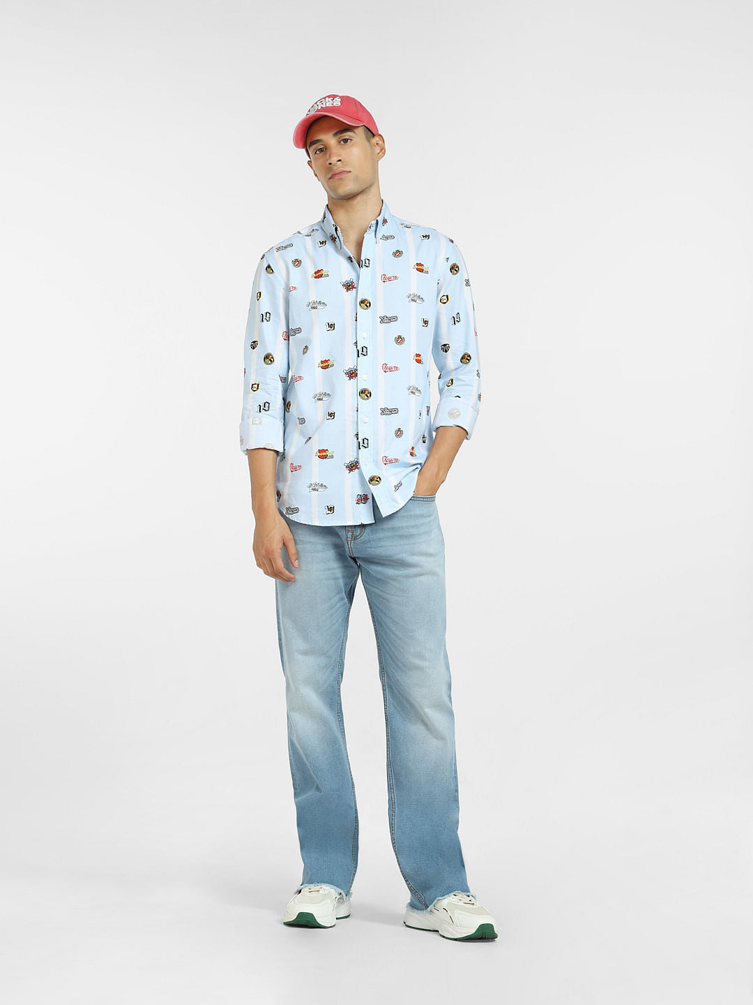 Blue All Over Print Full Sleeves Shirt - S