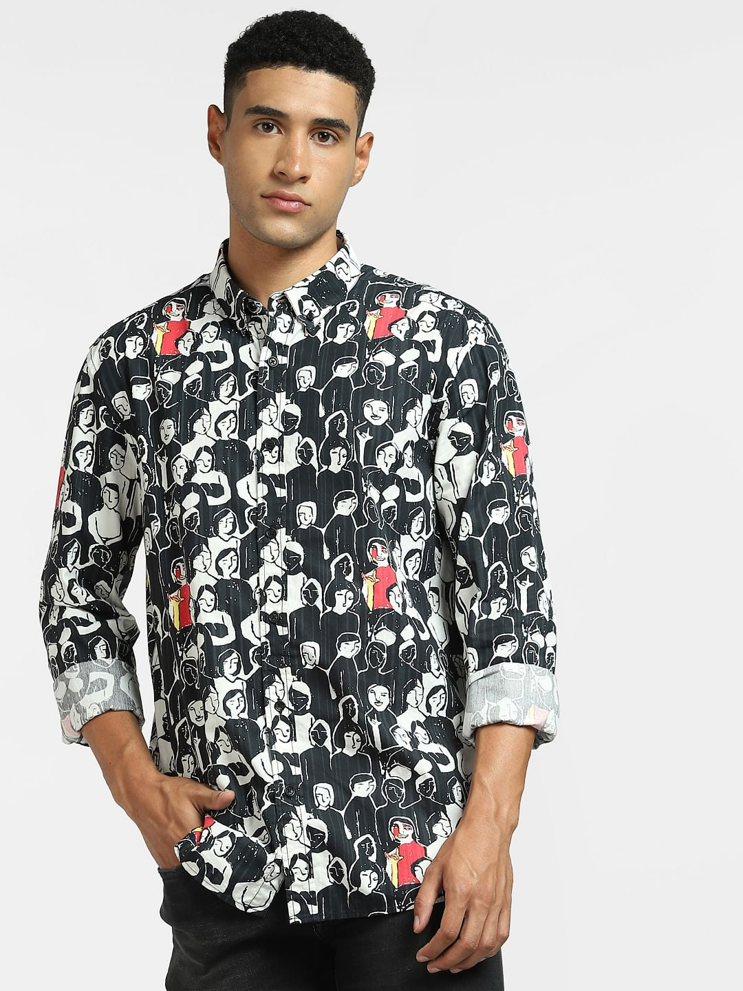 Black Graphic Print Full Sleeves Shirt