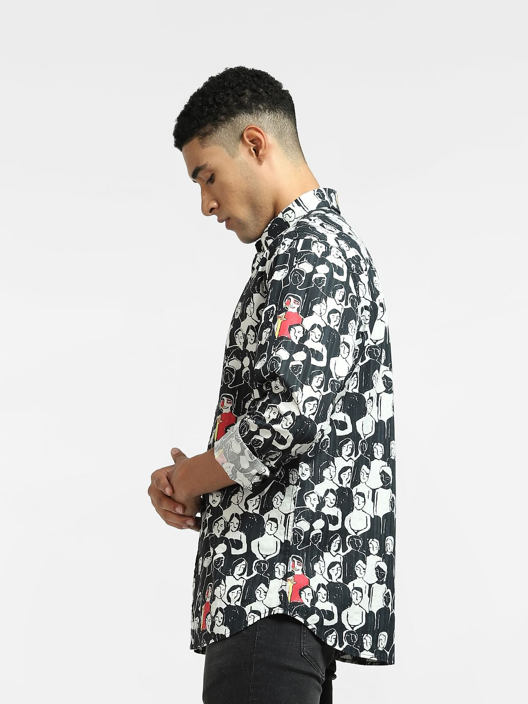Black Graphic Print Full Sleeves Shirt