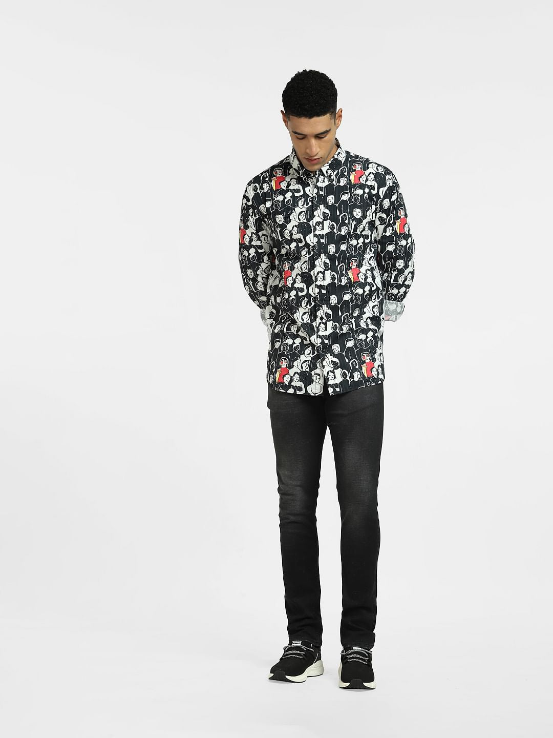 Black Graphic Print Full Sleeves Shirt