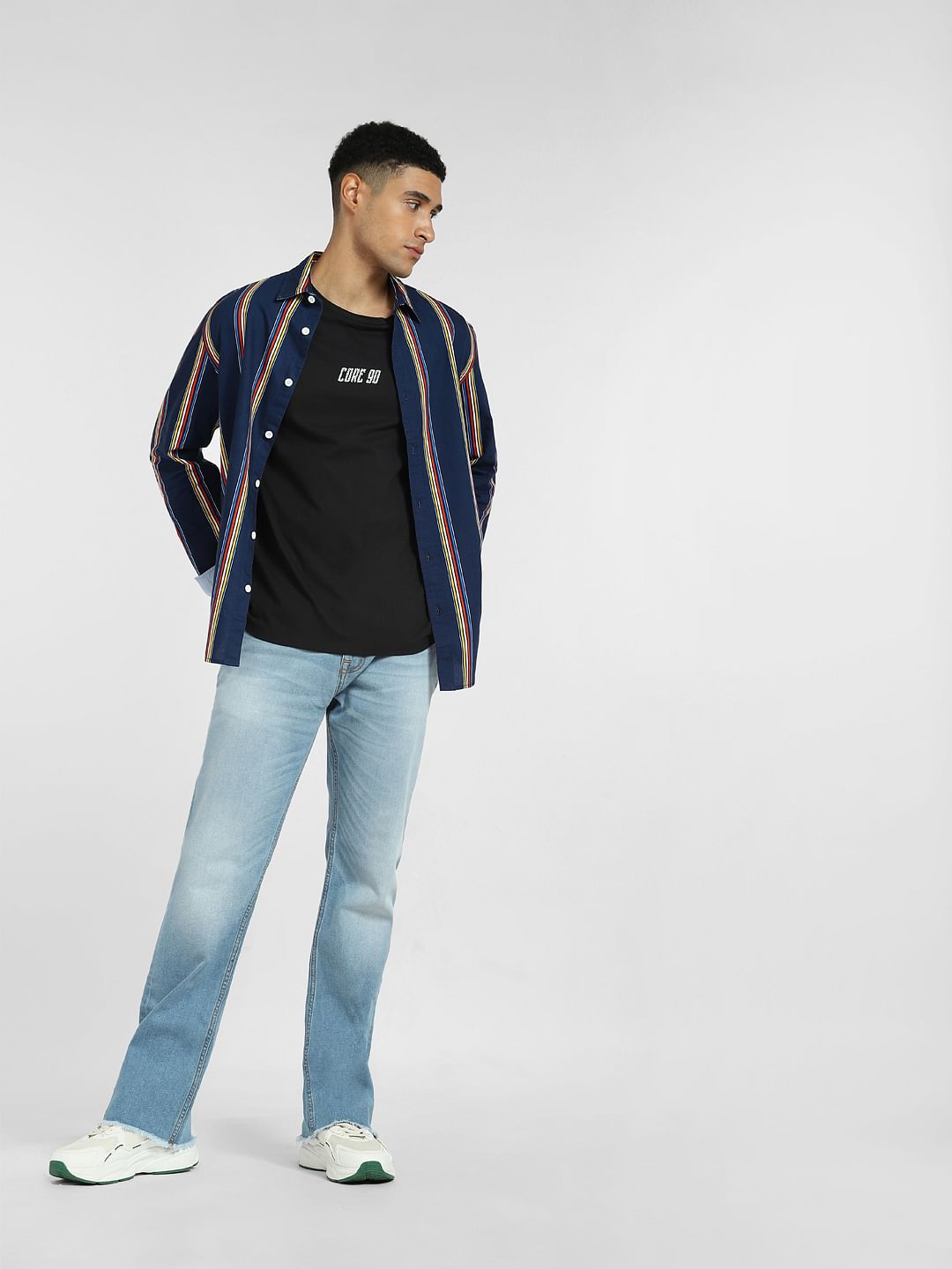 Blue Striped Full Sleeves Shirt - S