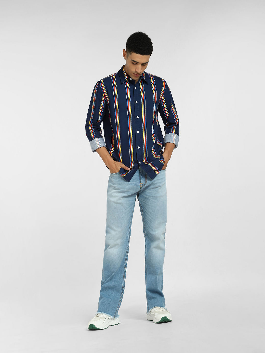 Blue Striped Full Sleeves Shirt