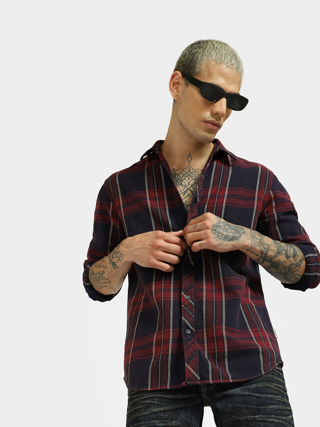 Red Check Print Full Sleeves Shirt