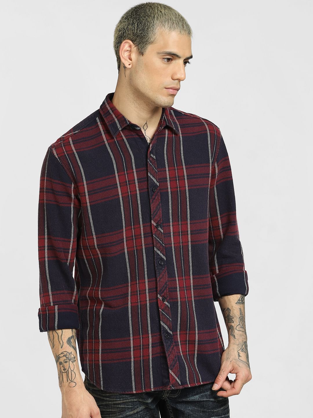 Red Check Print Full Sleeves Shirt