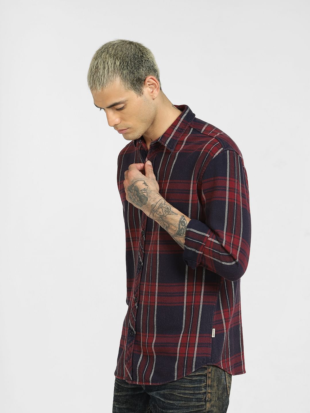 Red Check Print Full Sleeves Shirt