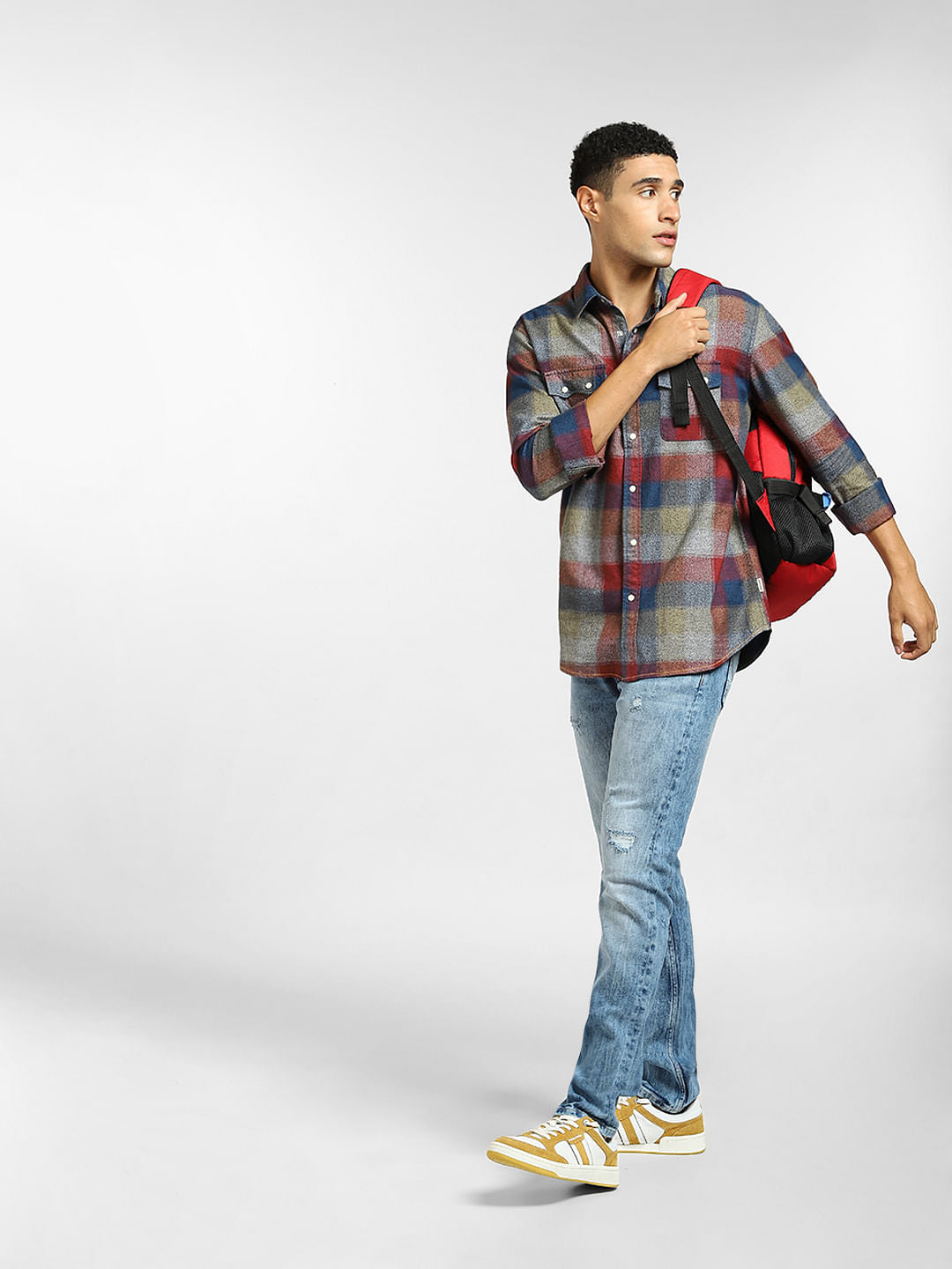 Red Check Full Sleeves Shirt - S