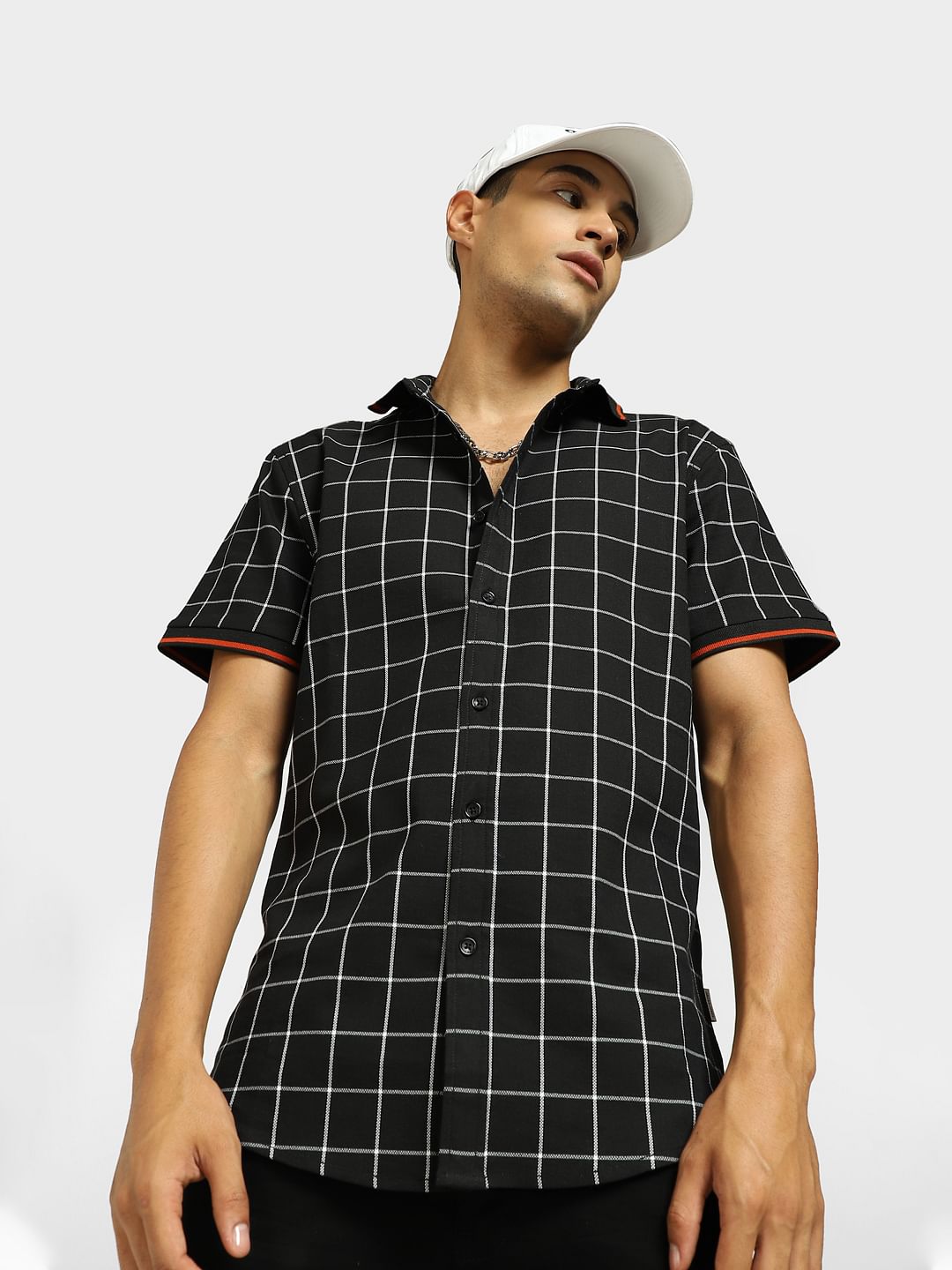 Black Check Short Sleeves Shirt - S