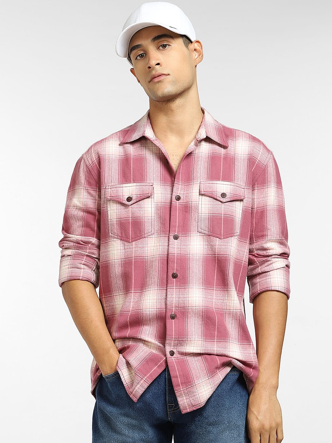 Pink Check Full Sleeves Shirt - S