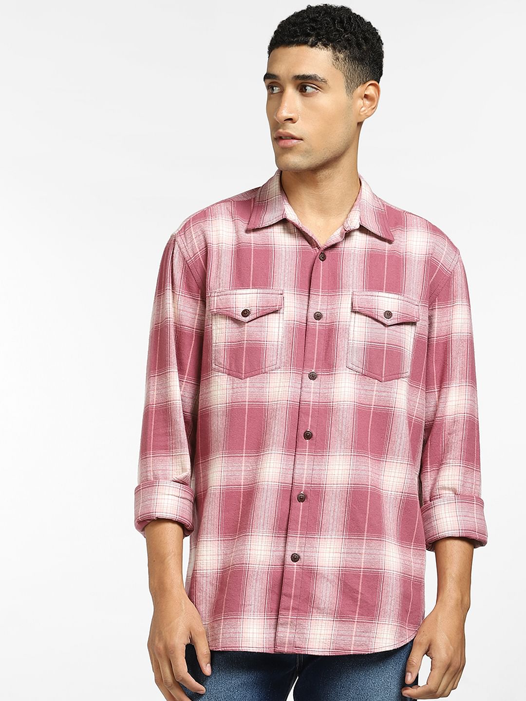 Pink Check Full Sleeves Shirt