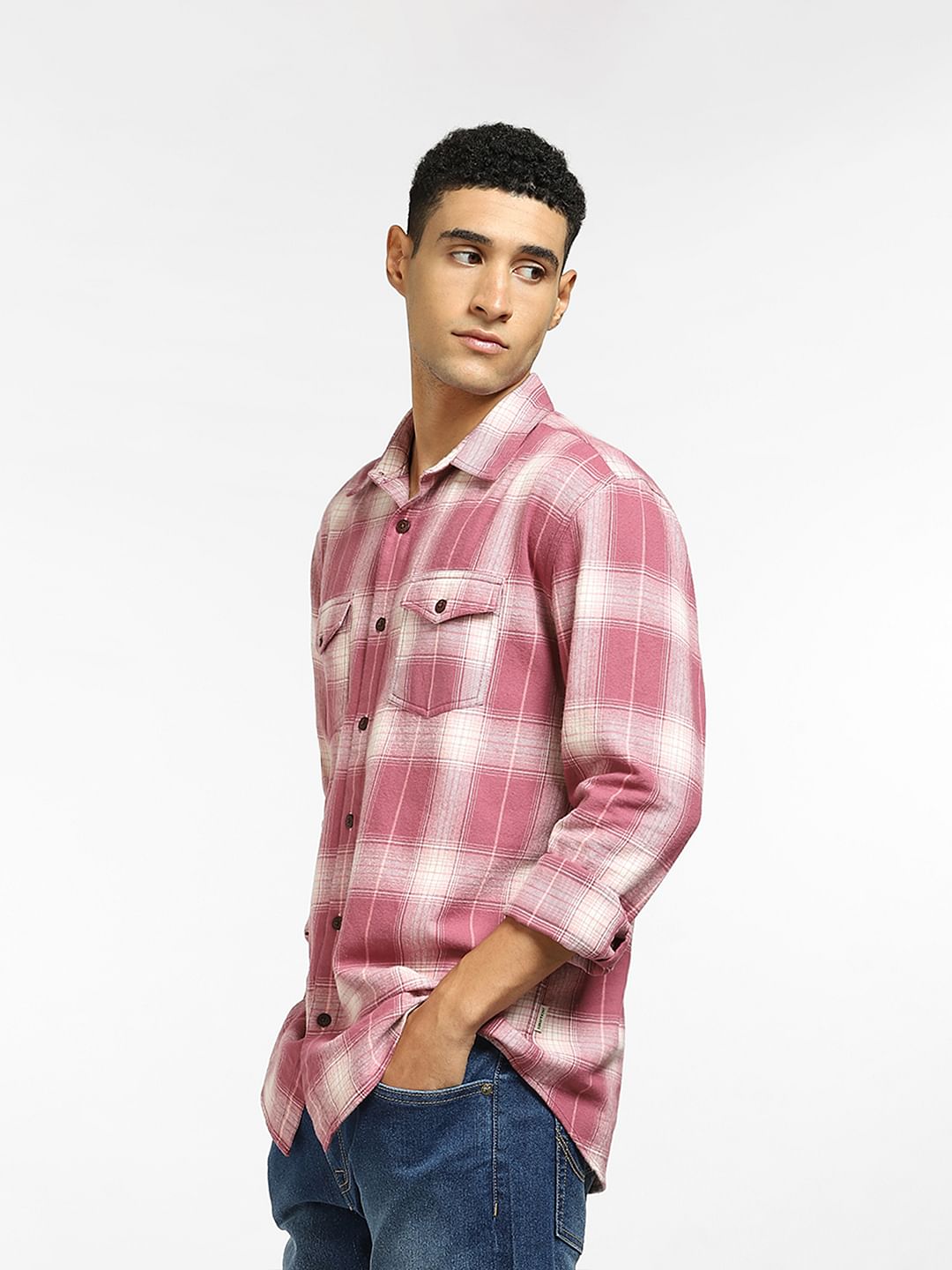 Pink Check Full Sleeves Shirt