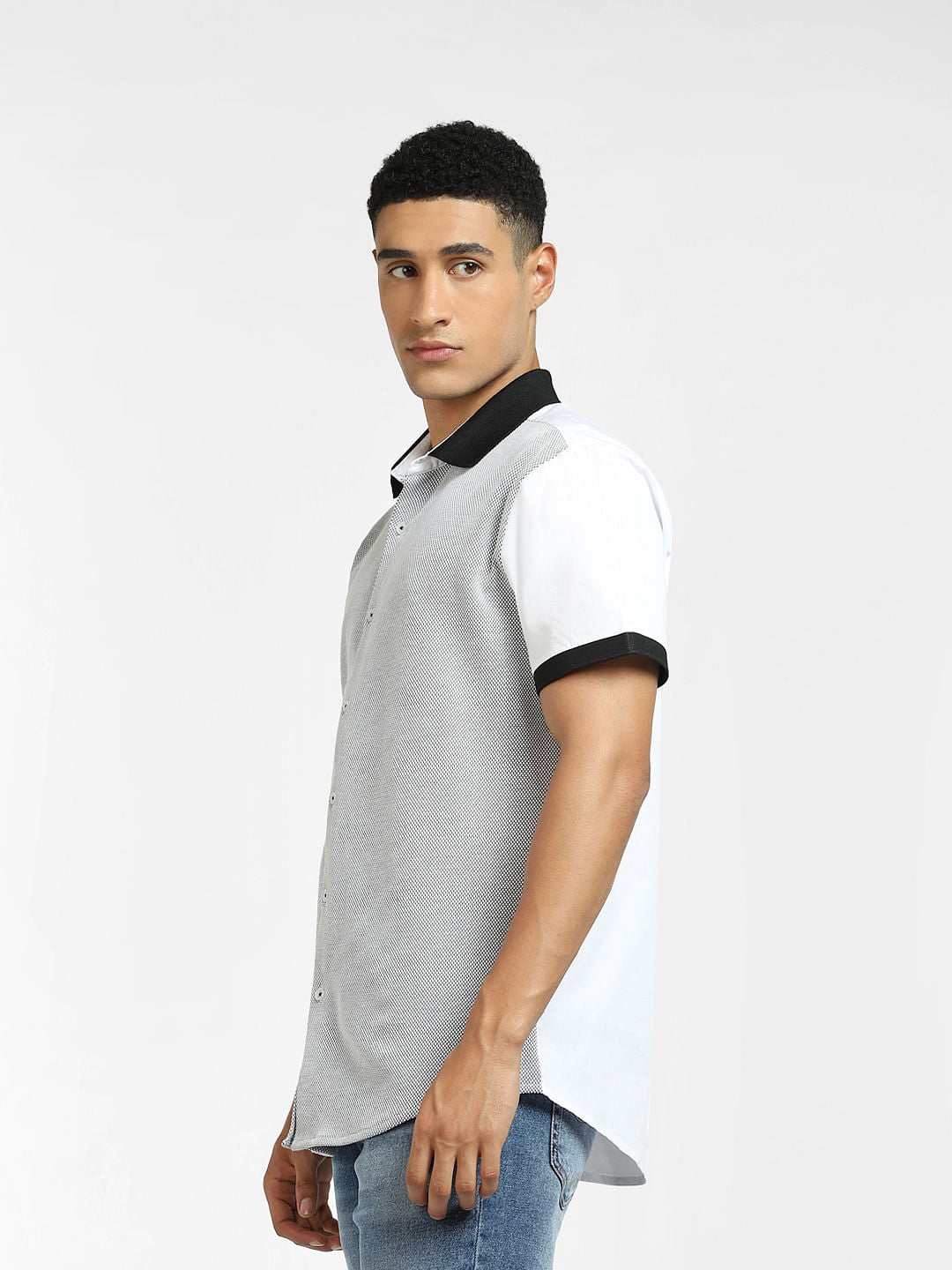 White Cut & Sew Colourblocked Shirt