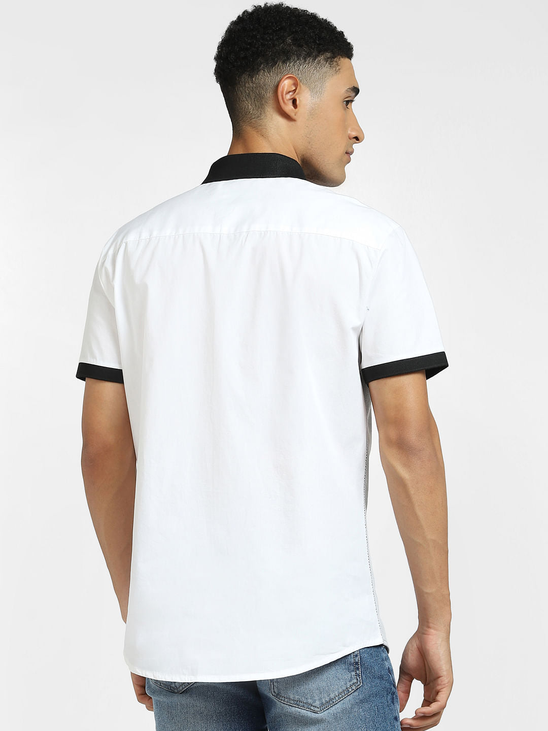 White Cut & Sew Colourblocked Shirt
