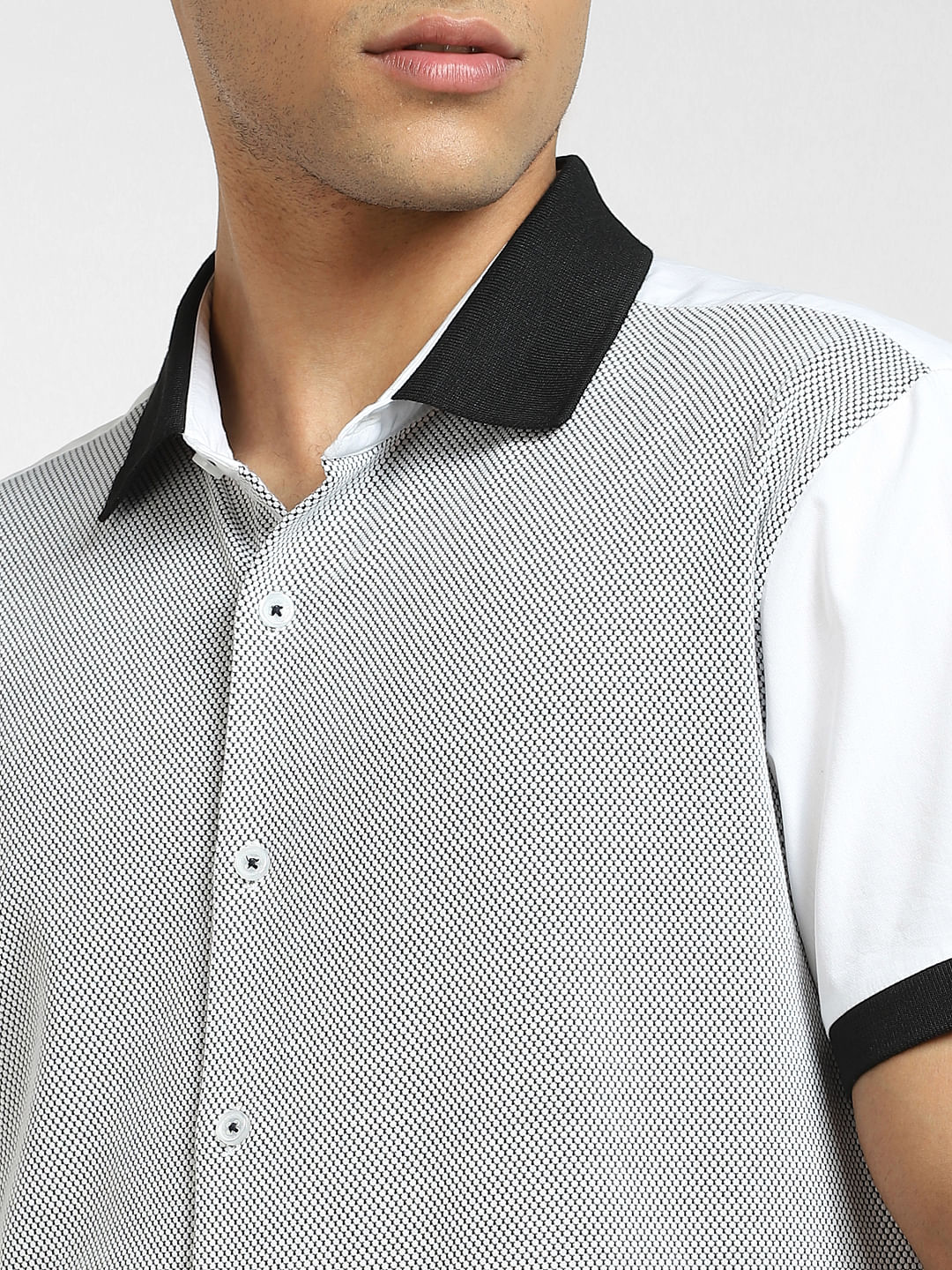 White Cut & Sew Colourblocked Shirt