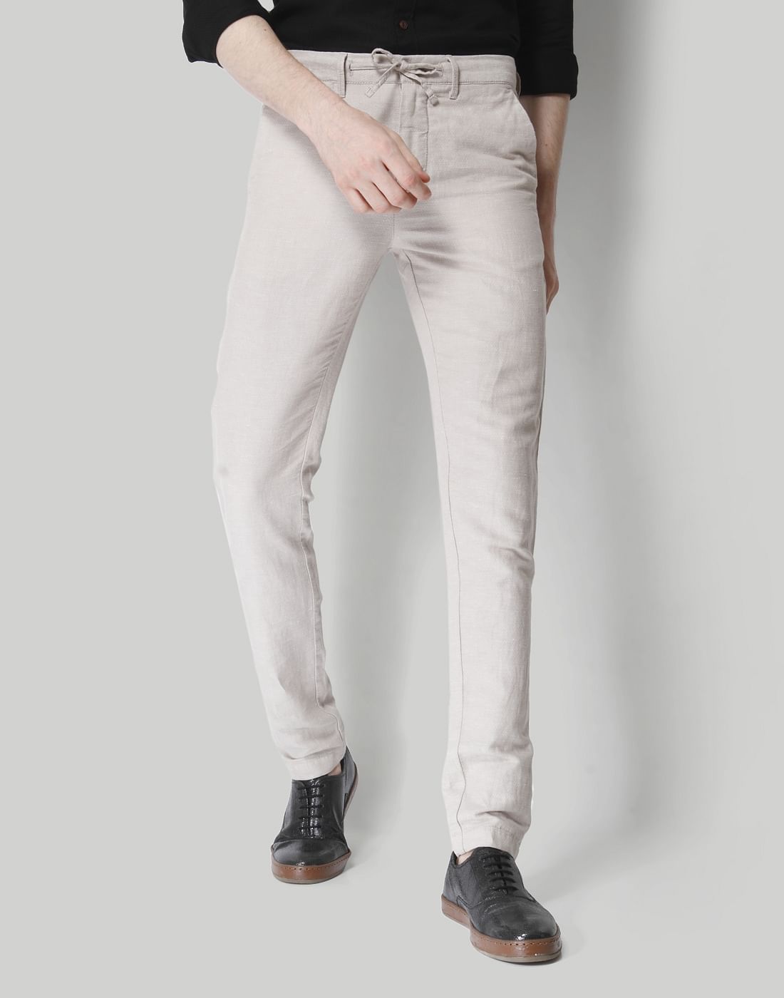 Beige Drawstring Linen Pants