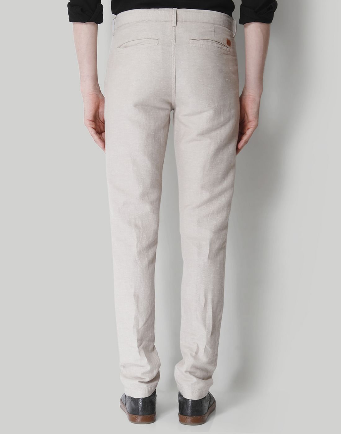 Beige Drawstring Linen Pants