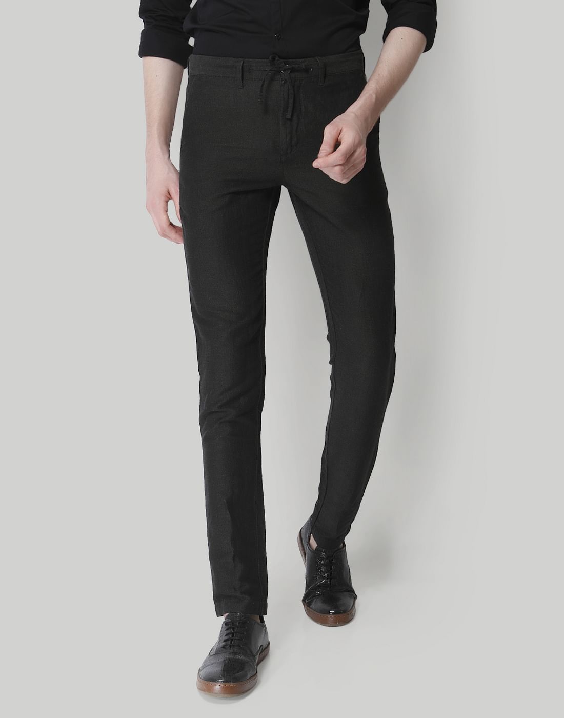 Dark Grey Mid Rise Dobby Trousers - 28/32