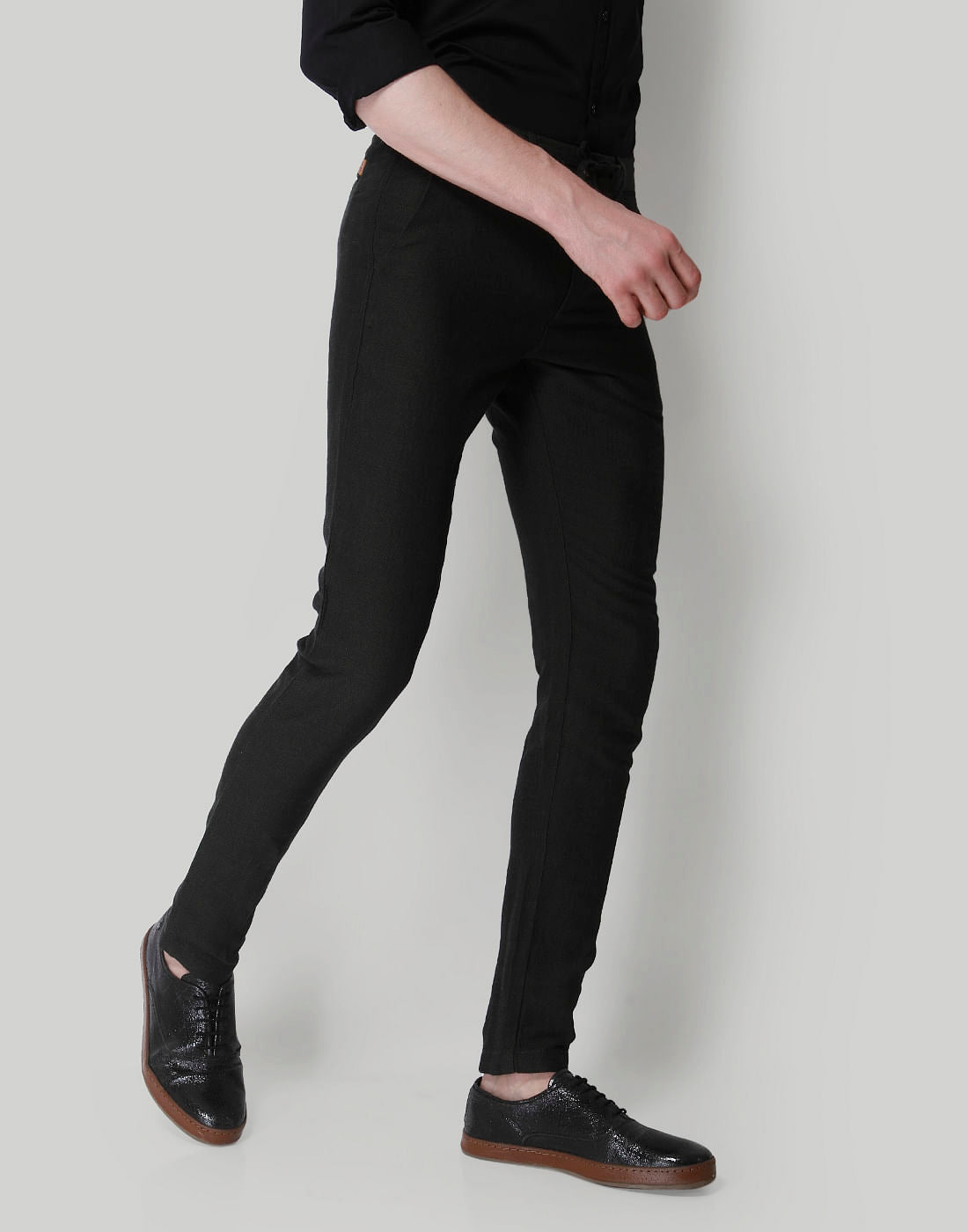 Dark Grey Mid Rise Dobby Trousers